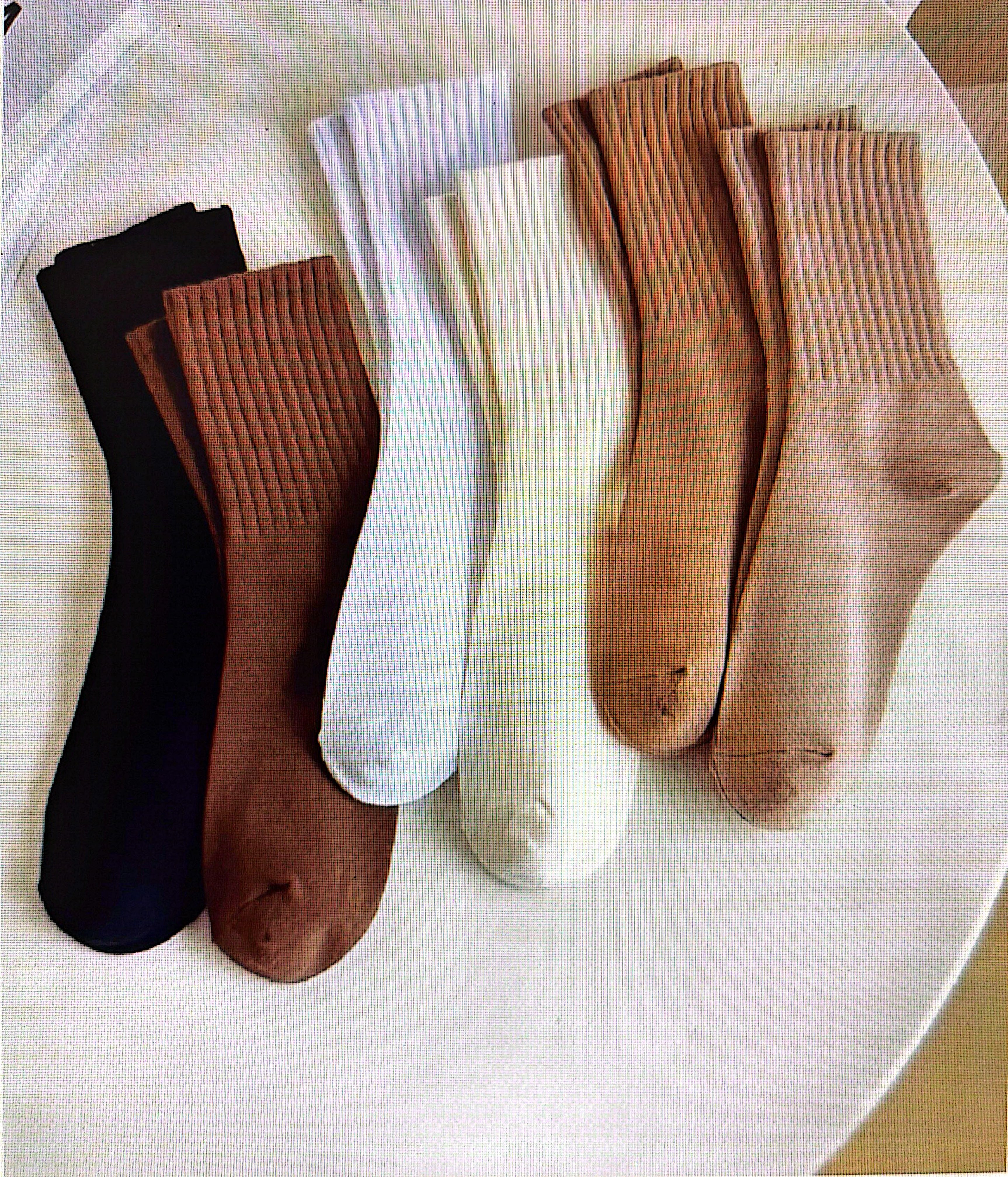 🧦 6-Pair Ribbed Crew Socks Set – Neutral Colors