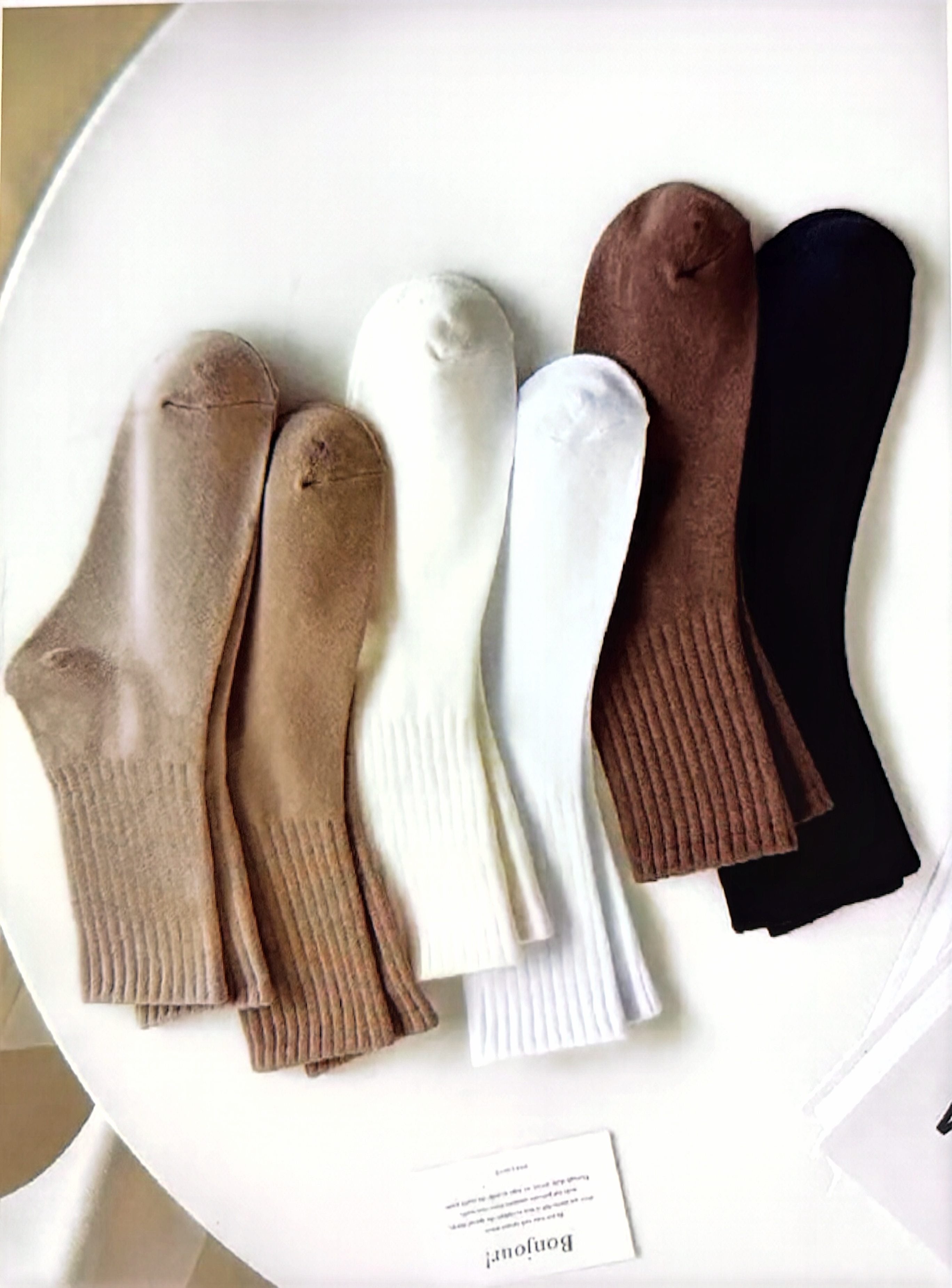 🧦 6-Pair Ribbed Crew Socks Set – Neutral Colors