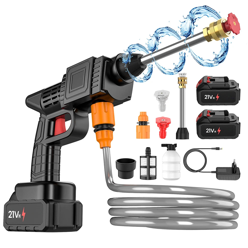 Portable Cordless High Pressure Water Gun for washing Car Wash Machine Garden Swimming Sprinkler Foam Water Gun with 2 Battery