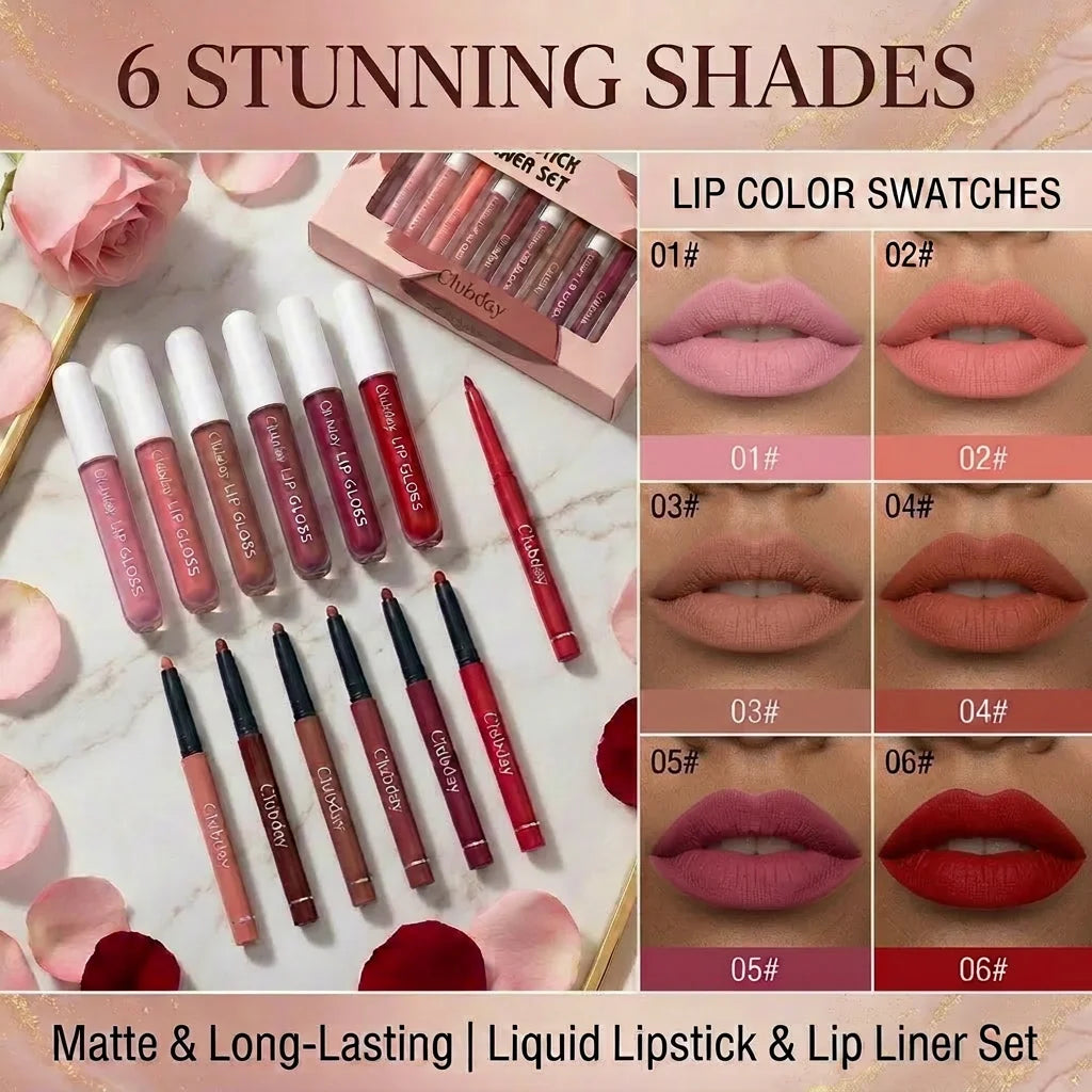 Lipstick Lipliner Lipstick Matte Lip Glaze Sexy Red Lip 6+6 Moisturizing Long Lasting Waterproof Lip Cosmetics for Women