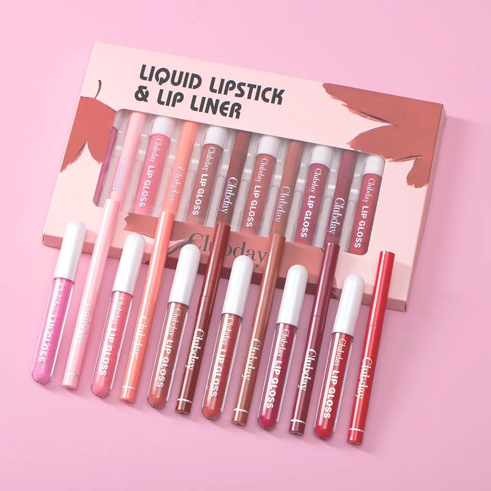 Lipstick Lipliner Lipstick Matte Lip Glaze Sexy Red Lip 6+6 Moisturizing Long Lasting Waterproof Lip Cosmetics for Women