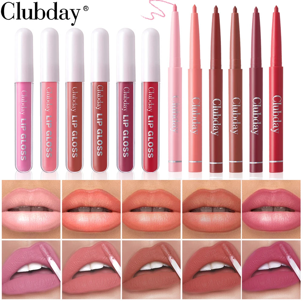 Lipstick Lipliner Lipstick Matte Lip Glaze Sexy Red Lip 6+6 Moisturizing Long Lasting Waterproof Lip Cosmetics for Women