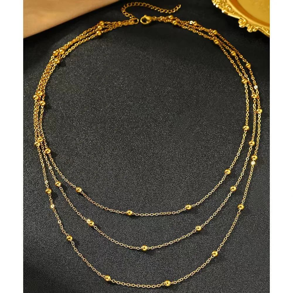 New High-end Jewelry Stainless Steel Necklace Atmosphere Delicate Beads Multi-Layers Chain Necklace For Women Party Gifts