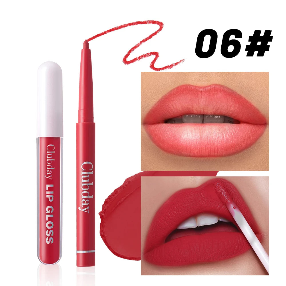 Lipstick Lipliner Lipstick Matte Lip Glaze Sexy Red Lip 6+6 Moisturizing Long Lasting Waterproof Lip Cosmetics for Women