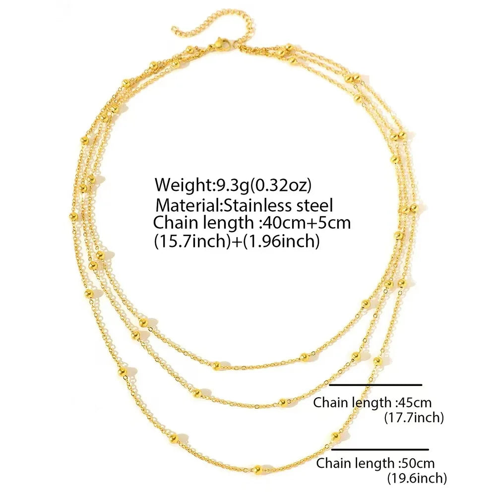 New High-end Jewelry Stainless Steel Necklace Atmosphere Delicate Beads Multi-Layers Chain Necklace For Women Party Gifts
