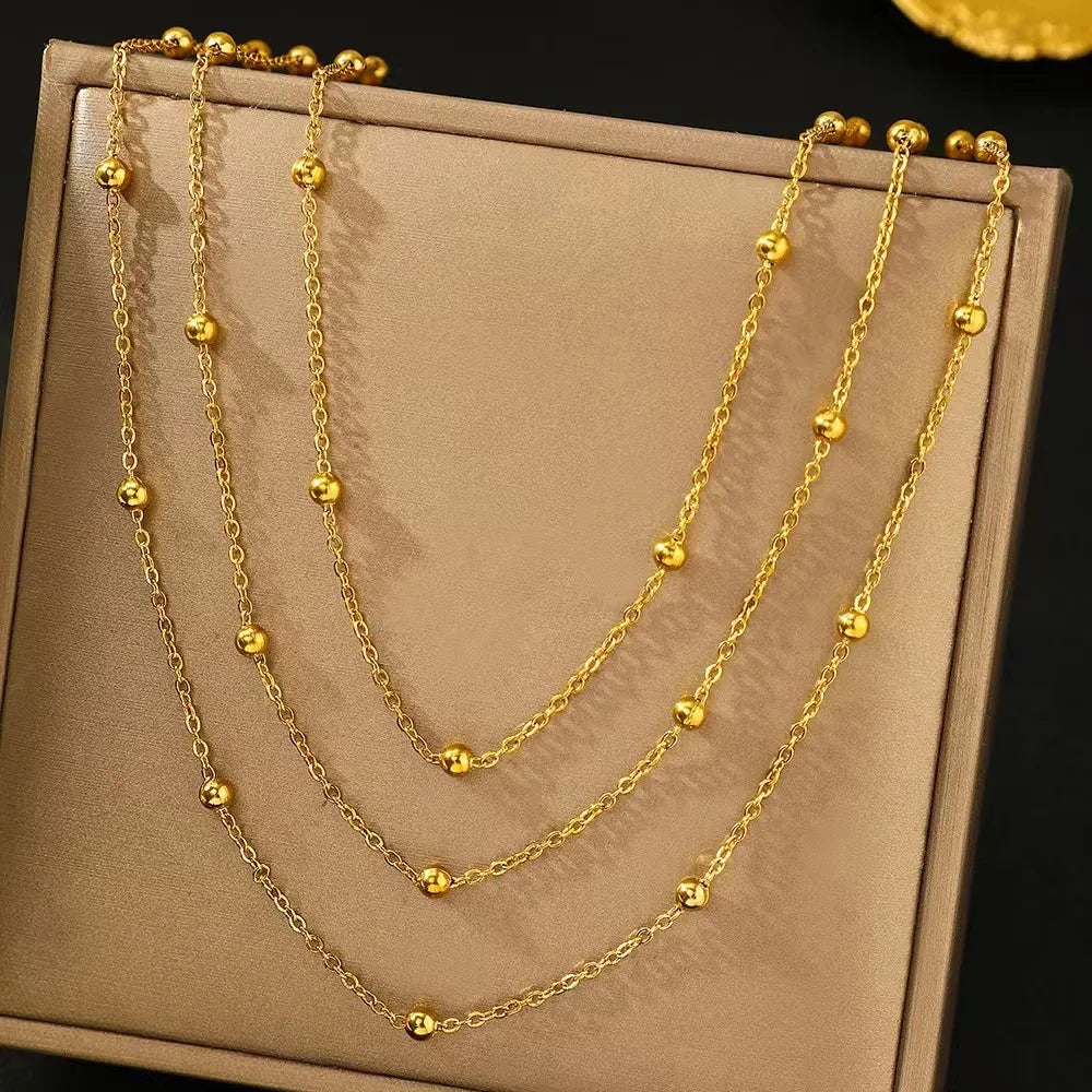 New High-end Jewelry Stainless Steel Necklace Atmosphere Delicate Beads Multi-Layers Chain Necklace For Women Party Gifts