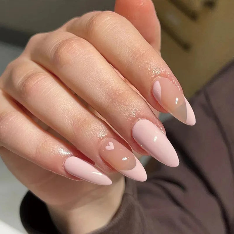 24pcs Almond Head Fake Nails French Line Design Full Coverage False Nail Art Finished with GluWearable Removable Press on Nails