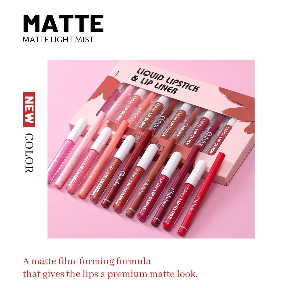 Lipstick Lipliner Lipstick Matte Lip Glaze Sexy Red Lip 6+6 Moisturizing Long Lasting Waterproof Lip Cosmetics for Women