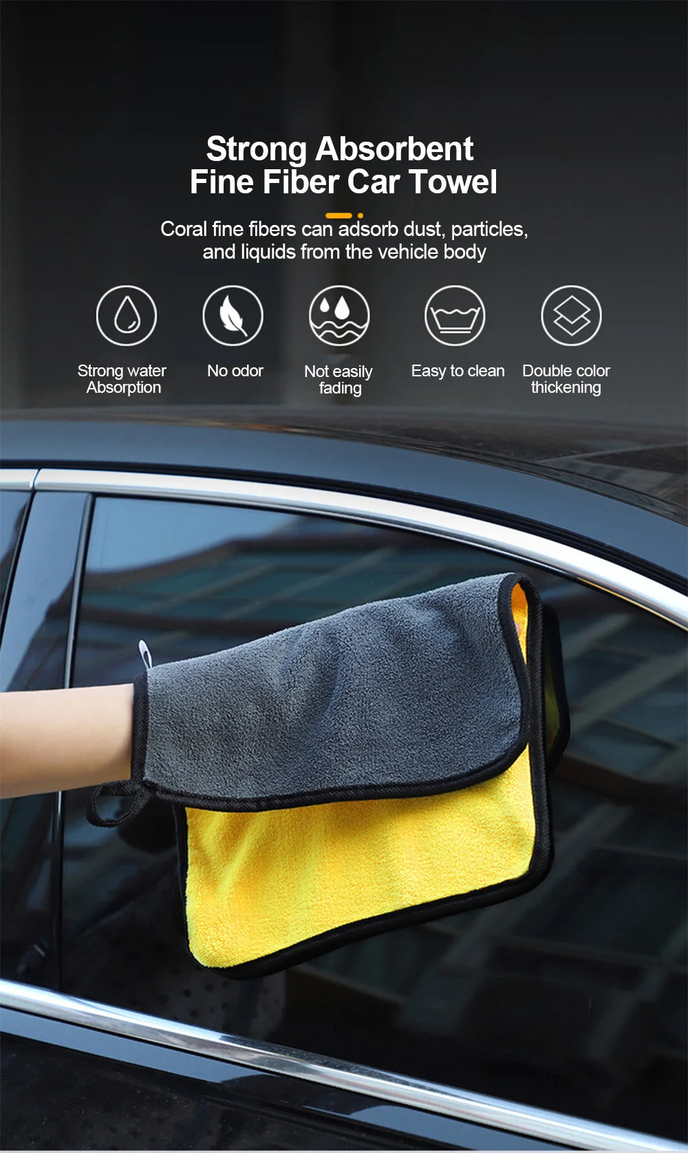 SEAMETAL 3/5/10Pcs Car Wash Microfiber Towel 30x30/60CM Car Cleaning Drying Cloth Hemming Car Care Cloth Car Wash Accessories