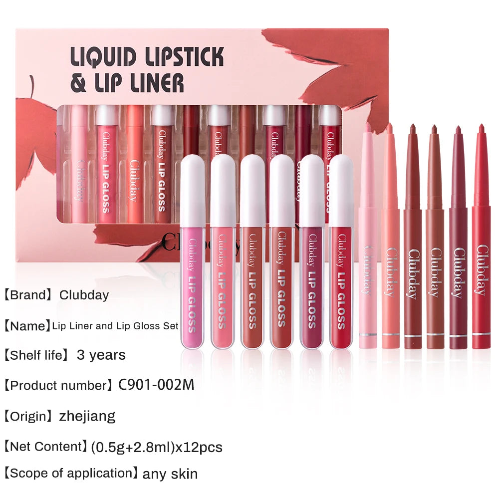 Lipstick Lipliner Lipstick Matte Lip Glaze Sexy Red Lip 6+6 Moisturizing Long Lasting Waterproof Lip Cosmetics for Women