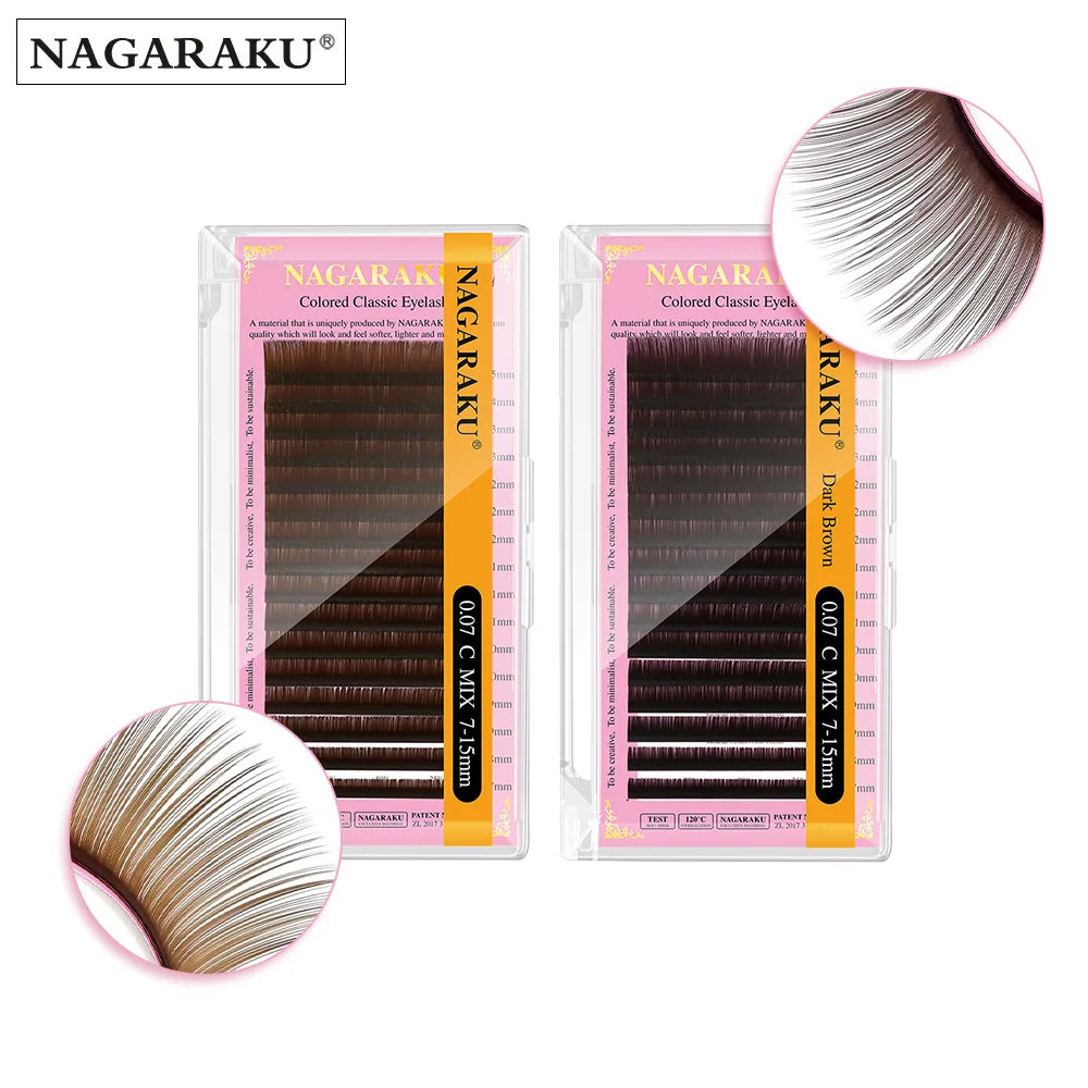 NAGARAKU Brown Eyelashes Individual Eyelash Makeup 16 Lines Brown Color High Quality Super Soft Natural Synthetic Mink
