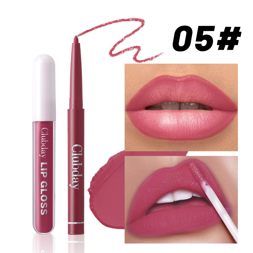Lipstick Lipliner Lipstick Matte Lip Glaze Sexy Red Lip 6+6 Moisturizing Long Lasting Waterproof Lip Cosmetics for Women