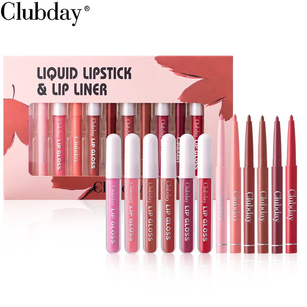 Lipstick Lipliner Lipstick Matte Lip Glaze Sexy Red Lip 6+6 Moisturizing Long Lasting Waterproof Lip Cosmetics for Women