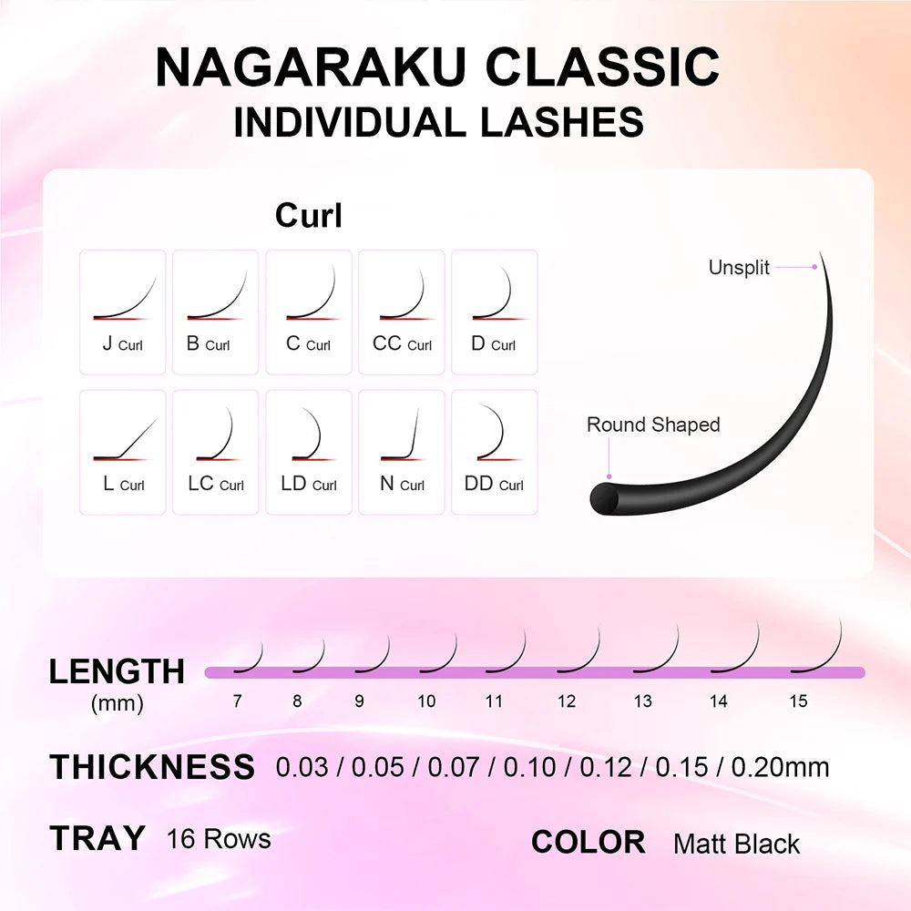 NAGARAKU Classic 16rows/case 7~25mm Mix Premium Natural Synthetic Mink Individual Eyelash Extension Supplies Makeup Cilios
