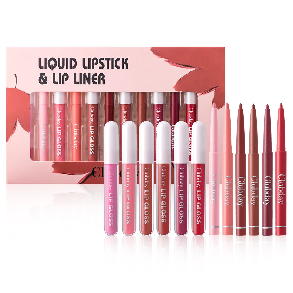 Lipstick Lipliner Lipstick Matte Lip Glaze Sexy Red Lip 6+6 Moisturizing Long Lasting Waterproof Lip Cosmetics for Women