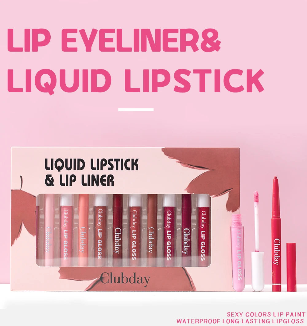 Lipstick Lipliner Lipstick Matte Lip Glaze Sexy Red Lip 6+6 Moisturizing Long Lasting Waterproof Lip Cosmetics for Women