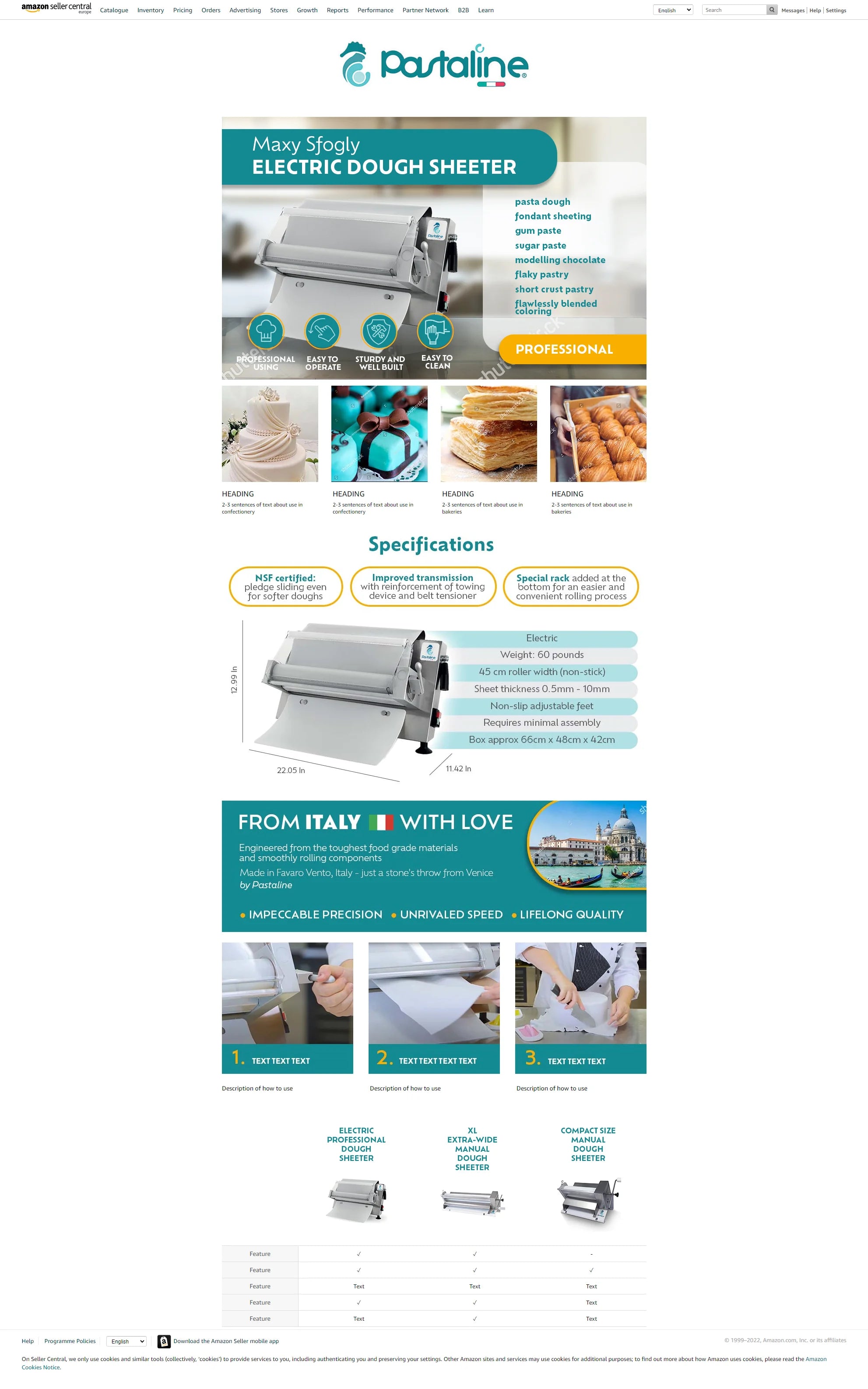 Made in Italy Electric Dough Sheeter Pastaline Maxy Sfogly Roller Machine for Icing, Marzipan and Puff Pastry