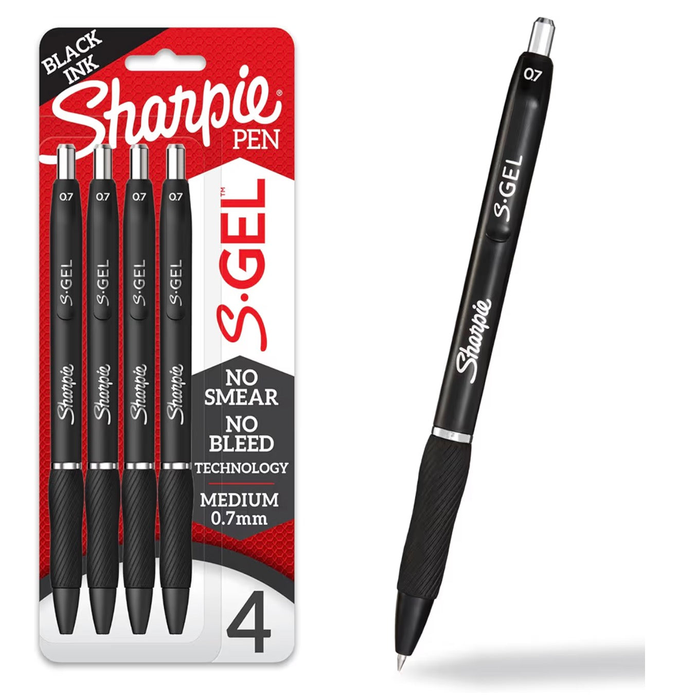 Sharpie S-Gel Pens, Medium Point (0.7mm), Black Ink, 4 Count - Ideal for Writing, Journaling, Drawing, Coloring, Note-Taking, College Supplies