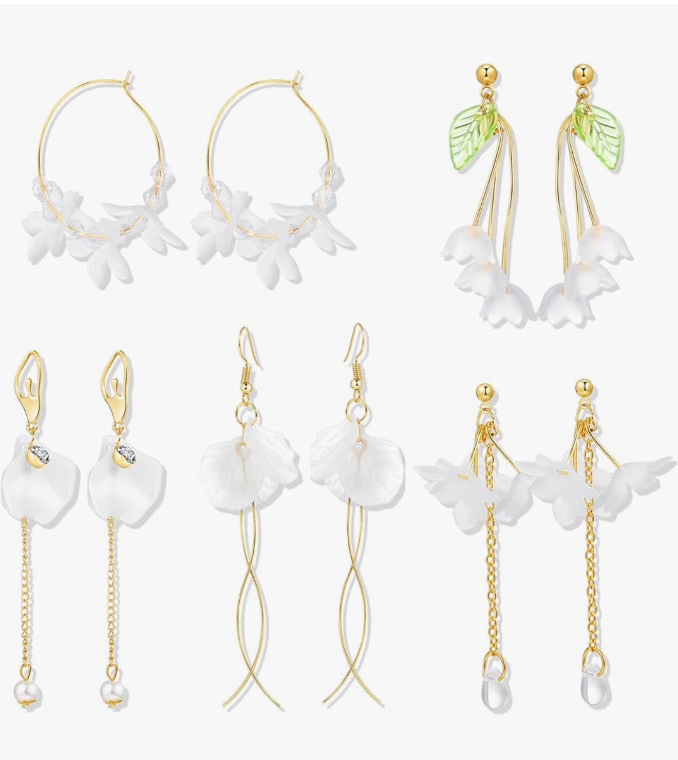 KISS WIFE Floral Earrings Set for Women 5 Pairs Dangle Drop Statement Earrings