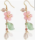 KaFu Pink Flower Dangle Earrings Cherry Blossoms