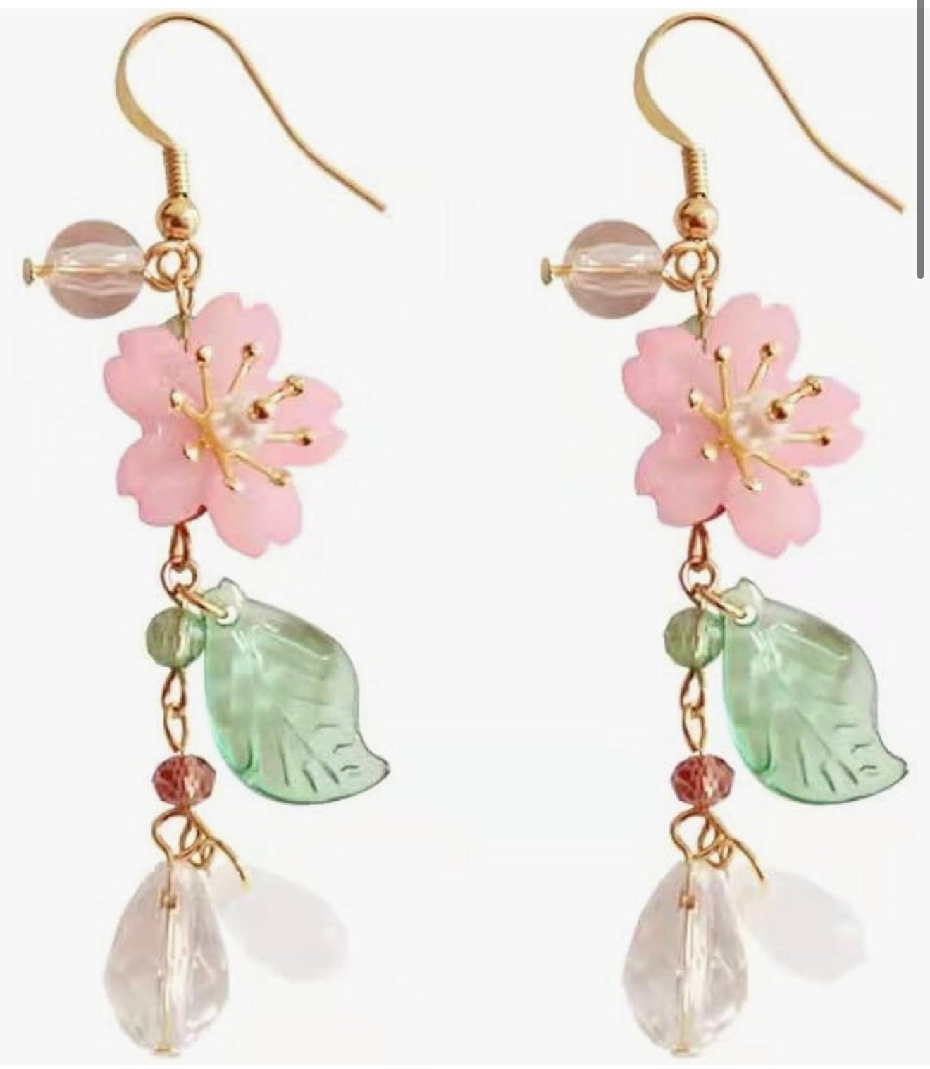 KaFu Pink Flower Dangle Earrings Cherry Blossoms