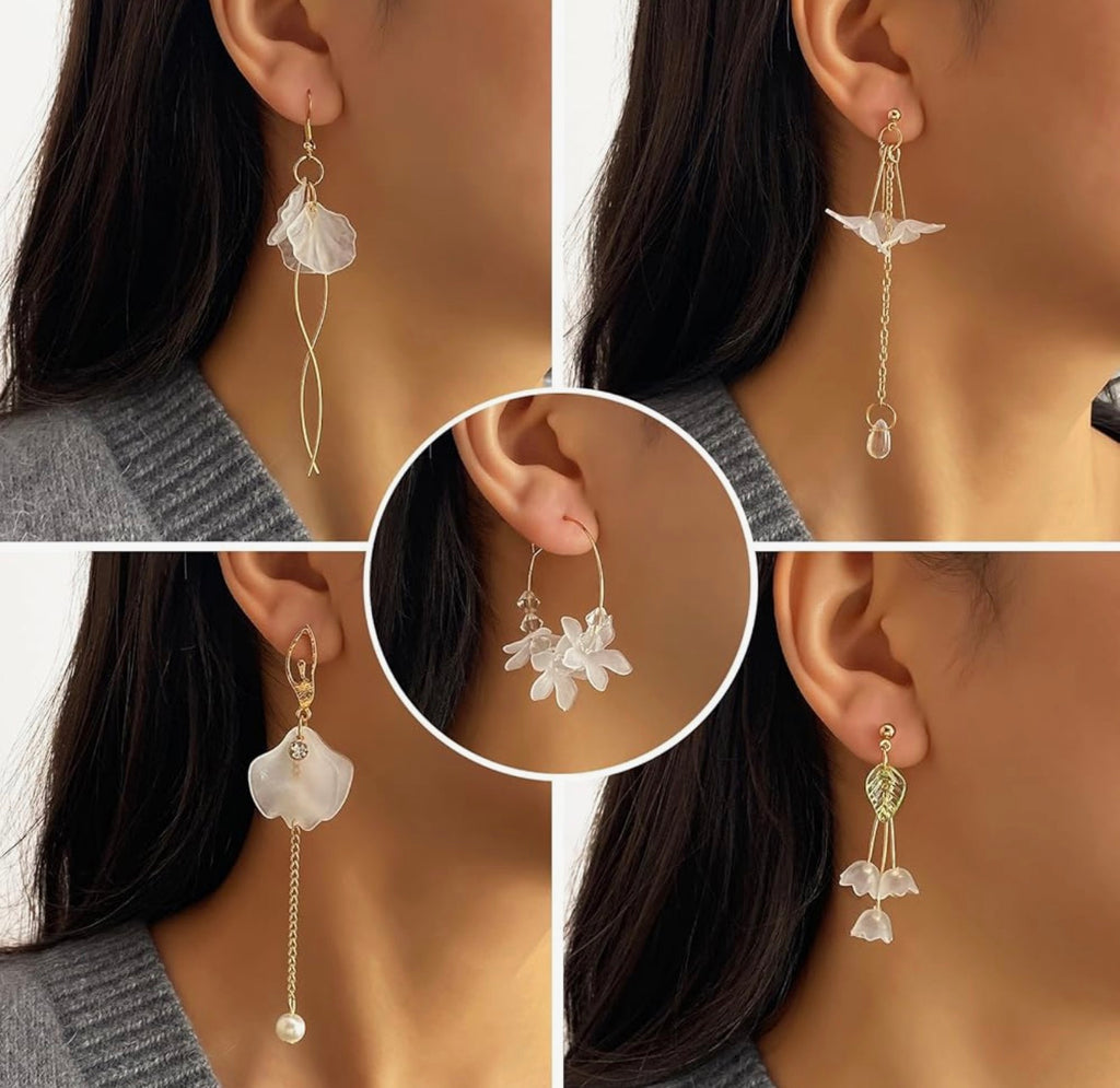KISS WIFE Floral Earrings Set for Women 5 Pairs Dangle Drop Statement Earrings