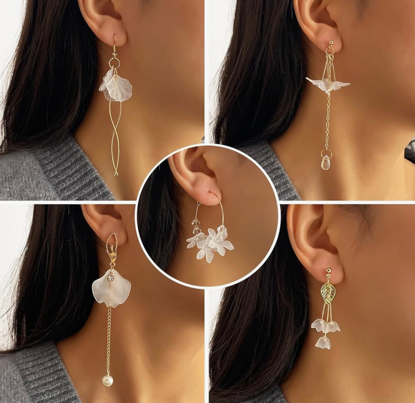 KISS WIFE Floral Earrings Set for Women 5 Pairs Dangle Drop Statement Earrings