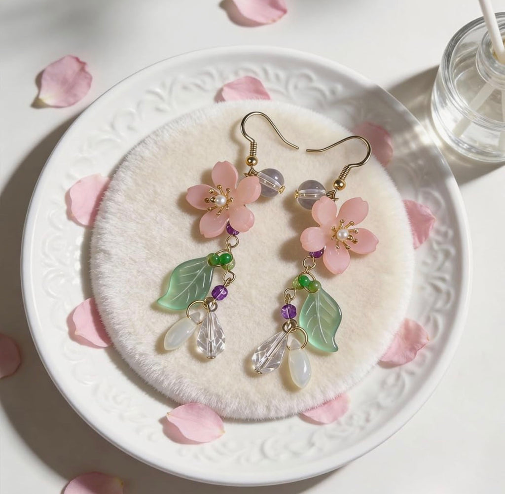 Spring Cherry Blossom Earrings for Women Sakura Earrings Korean Fashion Fairy Statement Jewelry for Summer Holidays