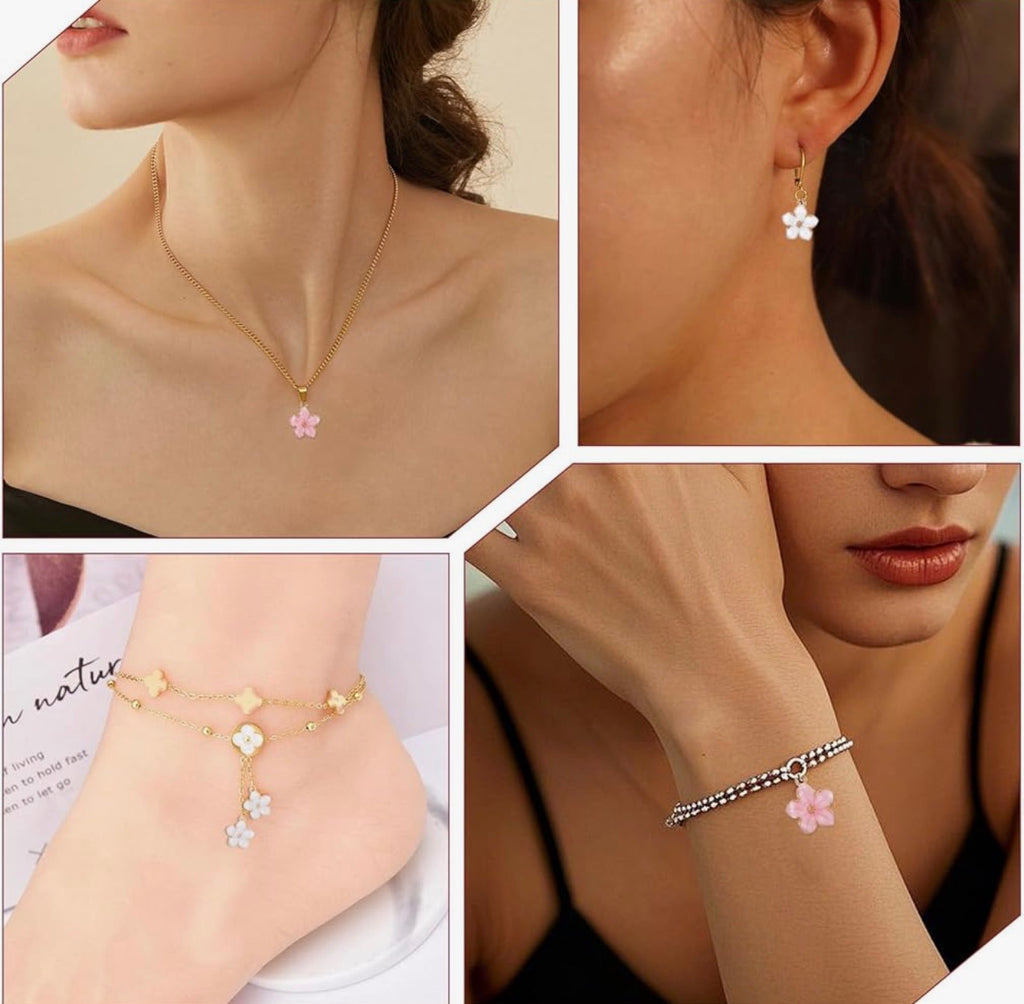 40 Pcs Gold Plated Enamel Cherry Blossoms Decor Small Flower Enamel Charms Cute Alloy Flower Pendants for DIY Crafts Bracelet Necklace Earrings Jewelry Making Findings Purse Keychains Handmade