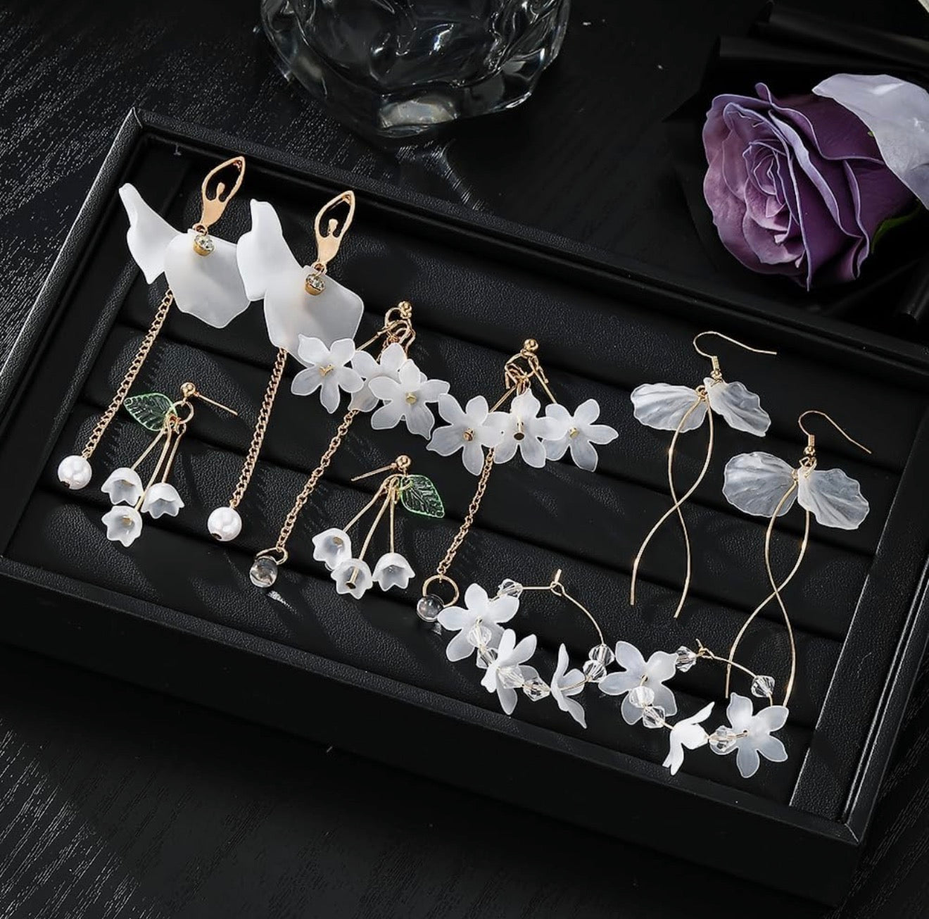 KISS WIFE Floral Earrings Set for Women 5 Pairs Dangle Drop Statement Earrings