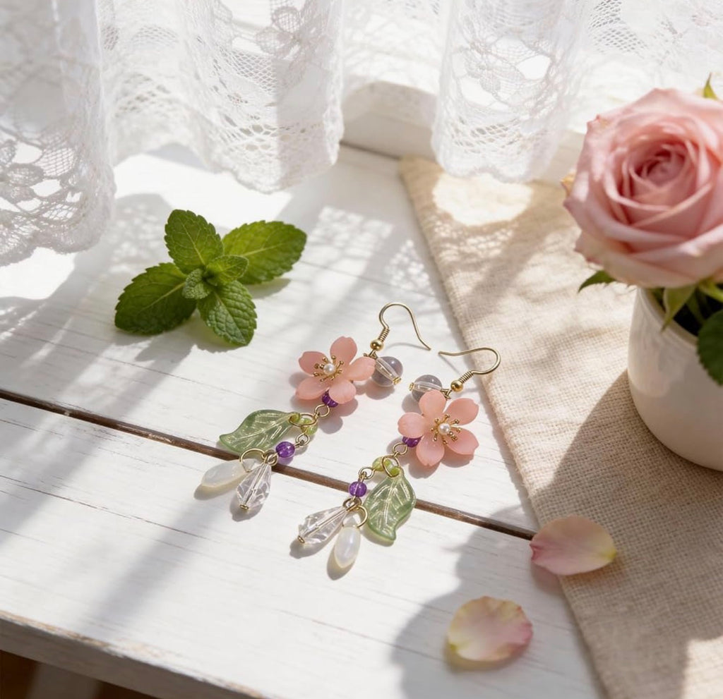 Spring Cherry Blossom Earrings for Women Sakura Earrings Korean Fashion Fairy Statement Jewelry for Summer Holidays