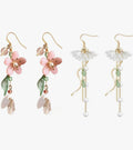2 Pairs Long Flower Dangle Earrings for Women Boho Acrylic Pink Flowers Floral Cherry Blossom Lily of the Valley Leaf Tassel Pearl Fairy Earrings for Summer Spring Holiday Wedding Trendy Jewelry