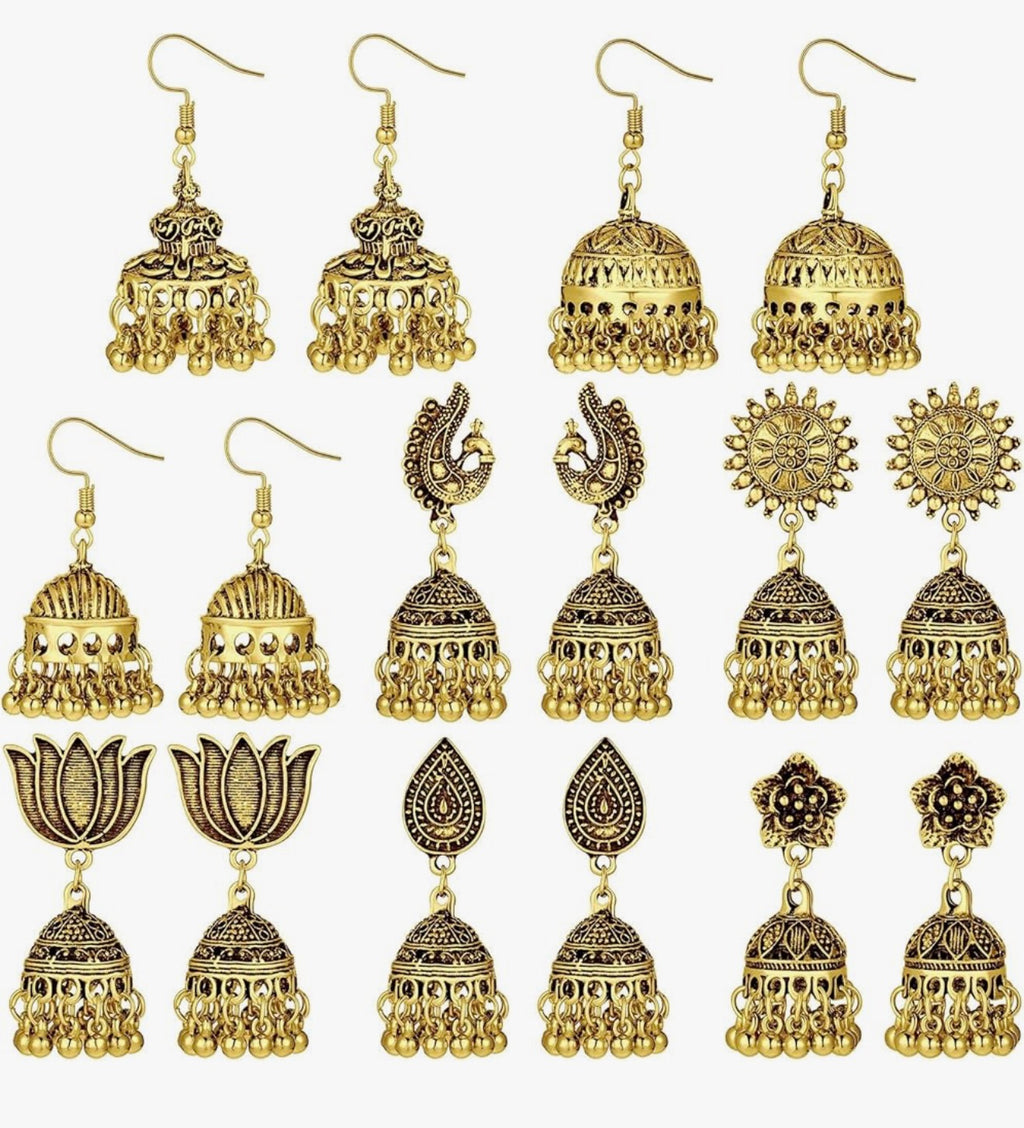 8 Pairs Jhumka Metal Bohemian Chandelier Dangle Earring for Women