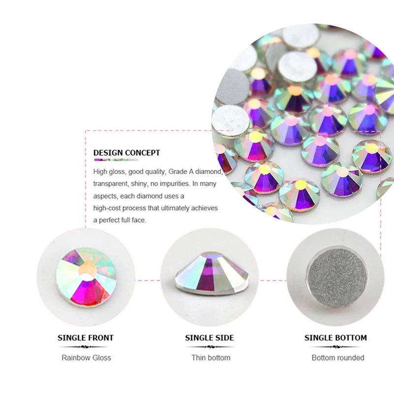 1440Pcs/Pack Flatback 3D Glass Swarovsky DIY Nails Rhinestones Art Decoration Shiny Crystal Stones Gems Manicure