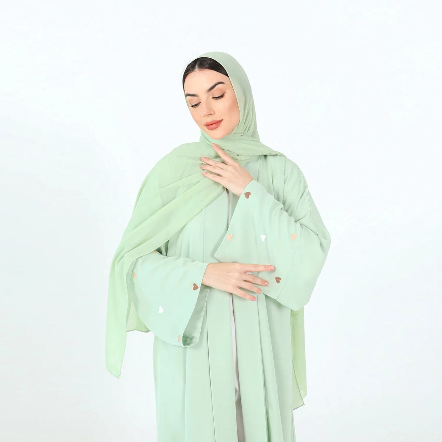 Elegant Modest Soft Color Abaya with Matching Hijab for Women Lightweight Flowing Muslim Maxi Dress