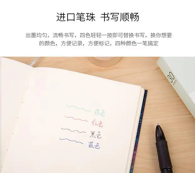 DELI 4 In 1 Ballpoint Pen 0.7 mm Color Ball Pens Blue Black Red Green Writing Pen School Office Stationery