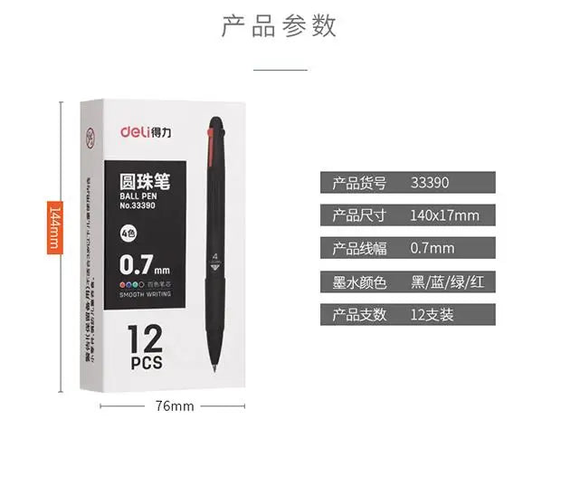 DELI 4 In 1 Ballpoint Pen 0.7 mm Color Ball Pens Blue Black Red Green Writing Pen School Office Stationery