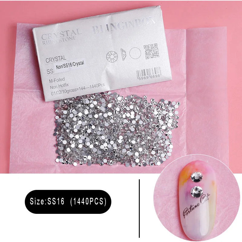 1440Pcs/Pack Flatback 3D Glass Swarovsky DIY Nails Rhinestones Art Decoration Shiny Crystal Stones Gems Manicure