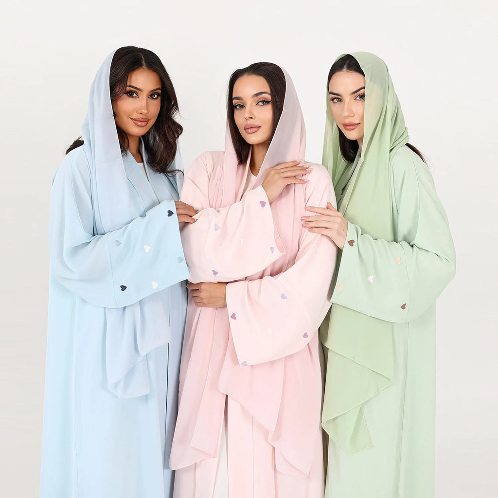 Elegant Modest Soft Color Abaya with Matching Hijab for Women Lightweight Flowing Muslim Maxi Dress