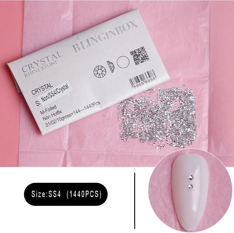 1440Pcs/Pack Flatback 3D Glass Swarovsky DIY Nails Rhinestones Art Decoration Shiny Crystal Stones Gems Manicure