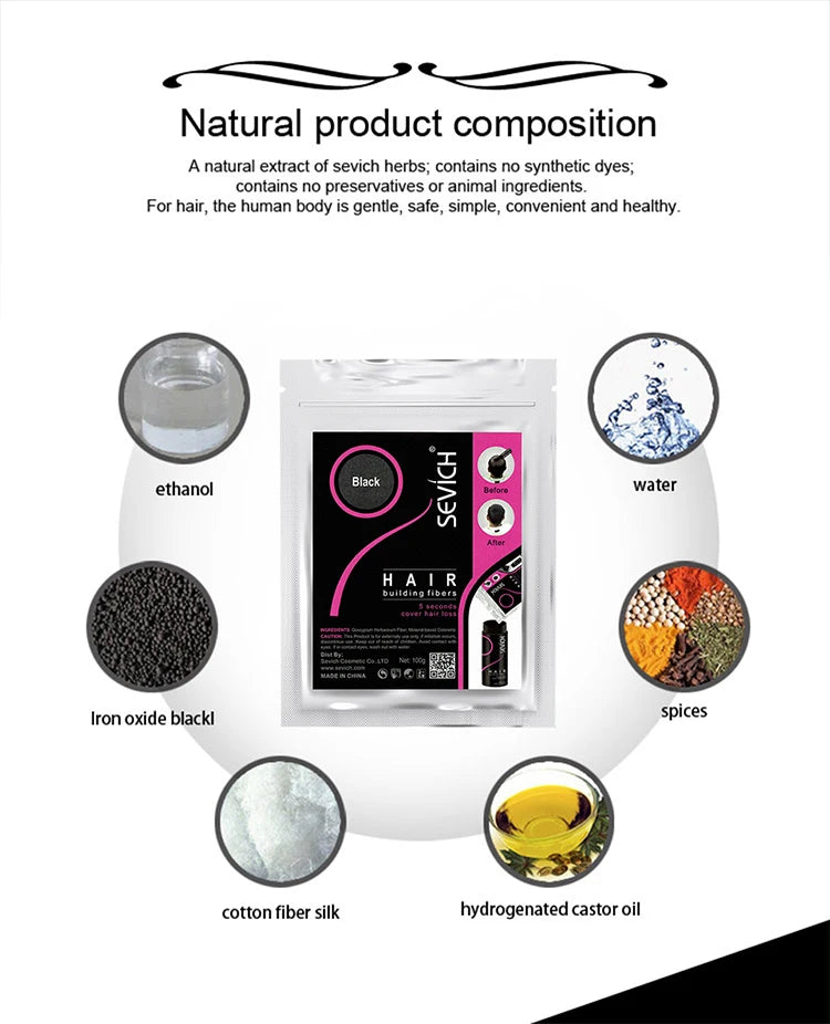 100g Hair Loss Building Hair Fibers Blender Conceal Styling Fiber Hair Powders Thinning Keratin Eyelash Extension Black