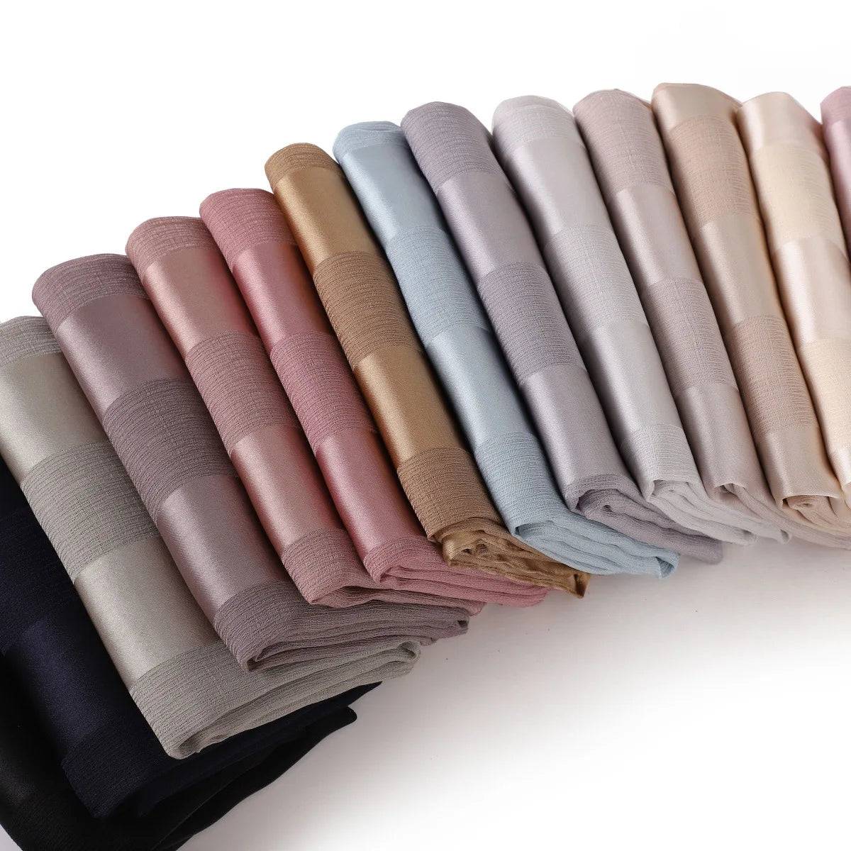 New High Quality Solid Color Soft Breathable Wide Stripe Hollow Satin Silk Scarf Muslim Women Shimmer Plain Head Scarf Hijab