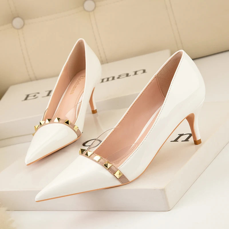 NEW Shoes Women 2026 SummerBas High Heels ic Office ladies Shoe Rivet Pumps Sexy Female Heels Fashion Retro Zapatos De Mujer