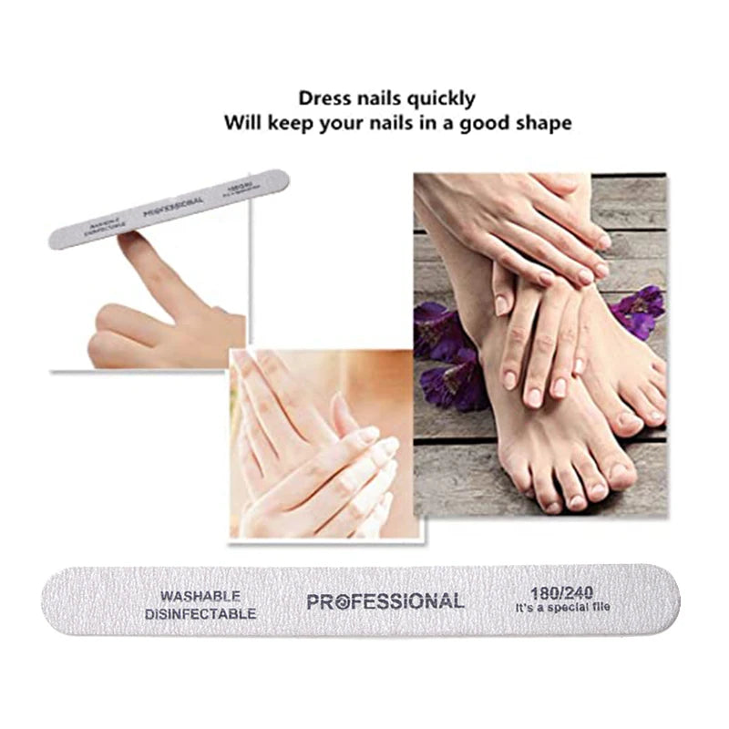 20pcs Nail Files UV Gel Nail Polish Lime a Ongle Professional Washable Nails Files Sandpaper Manicure Pedicure Art DIY Tool 