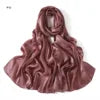 New High Quality Solid Color Soft Breathable Wide Stripe Hollow Satin Silk Scarf Muslim Women Shimmer Plain Head Scarf Hijab