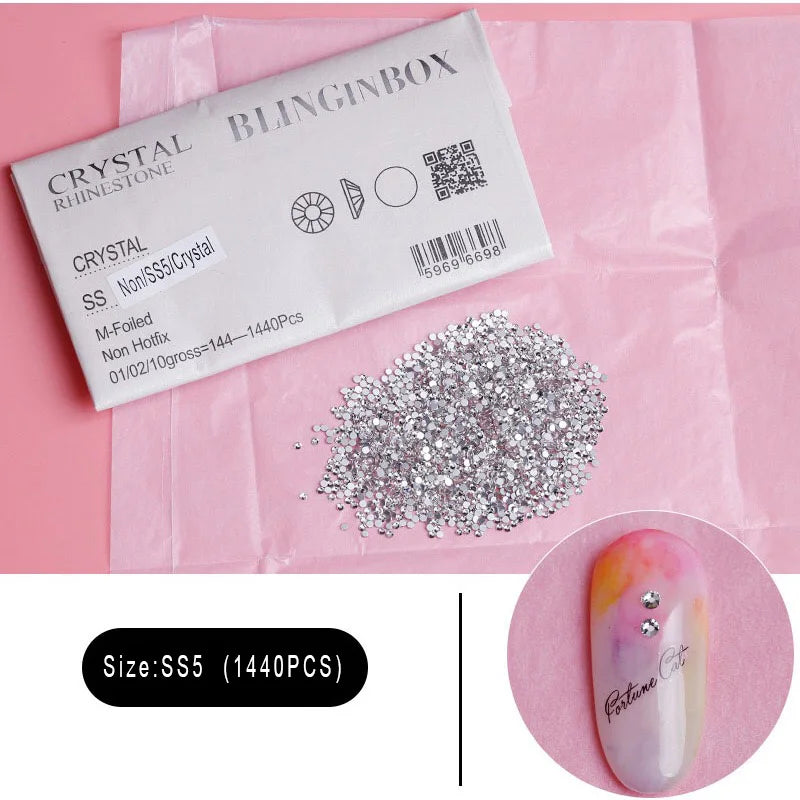 1440Pcs/Pack Flatback 3D Glass Swarovsky DIY Nails Rhinestones Art Decoration Shiny Crystal Stones Gems Manicure