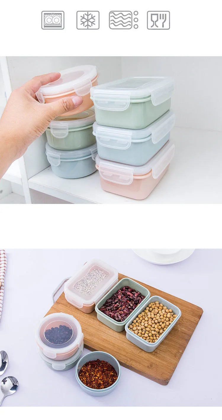 Plastic Lunch Box Bento Box Vegetables Fruit Salad Fresh-Keeping Bowl with Lid Seal Leak Proof Camping Picnic Food Storage Box
