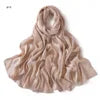 New High Quality Solid Color Soft Breathable Wide Stripe Hollow Satin Silk Scarf Muslim Women Shimmer Plain Head Scarf Hijab