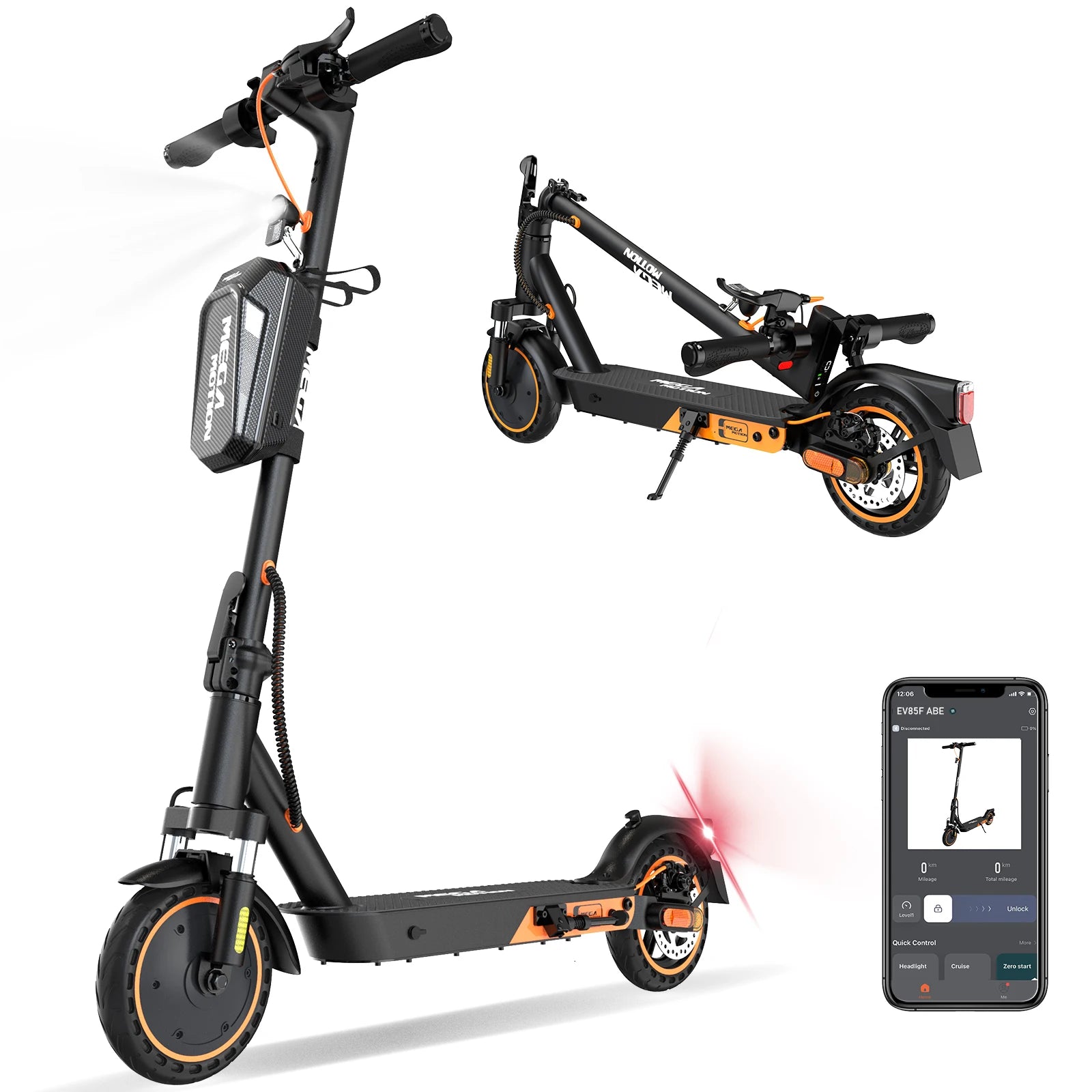 Mega Motion EV85F ABE App-Controlled Electric Scooter 8.5-Inch Foldable Unisex E-Scooter High Two-Wheel Portable Mobility CE