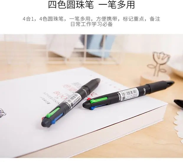 DELI 4 In 1 Ballpoint Pen 0.7 mm Color Ball Pens Blue Black Red Green Writing Pen School Office Stationery